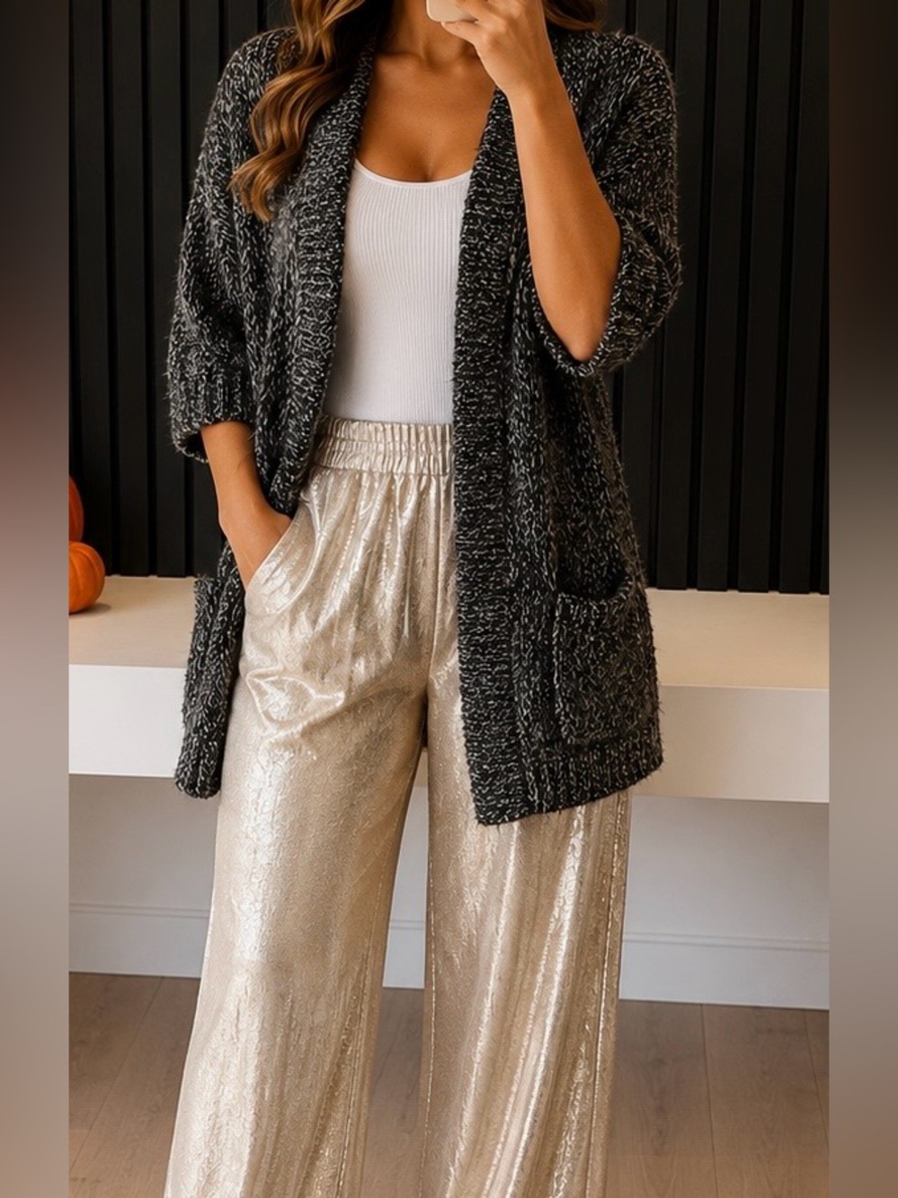 H&M black and white marble cardigan